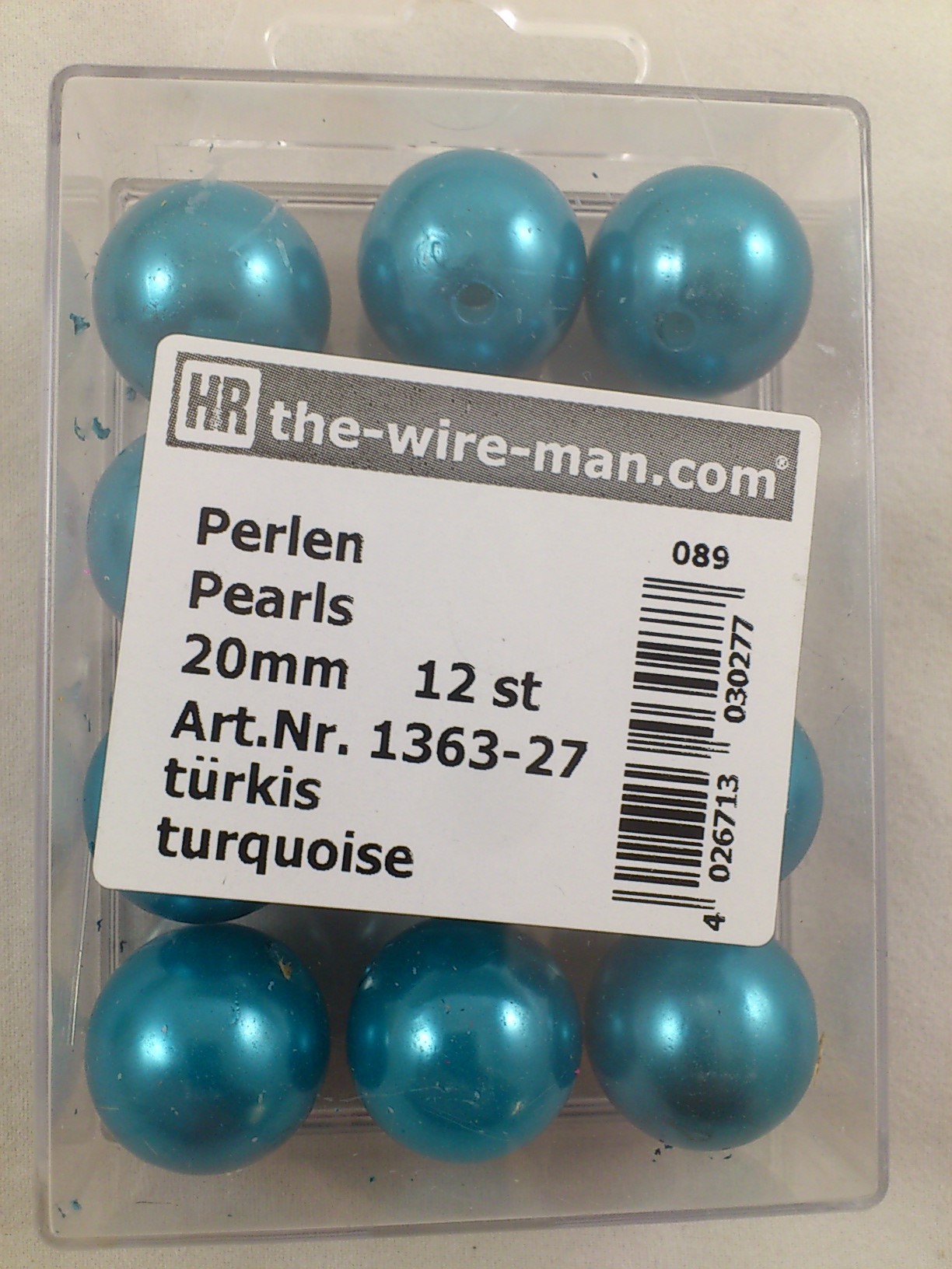 Parels turquoise 20 mm. 12 st